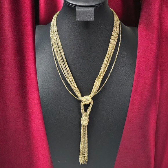 Unbranded Jewelry - VTG Tassel Necklace Multi Strand Gold Tone Lariat Ornate Elegant Rope Chain